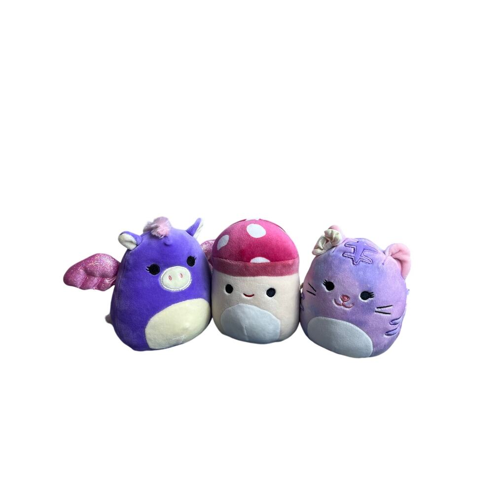 5" Plush Trio Set Purple Pegasus, Malcolm Mushroom & Purple Cat Caticorn Bundle
